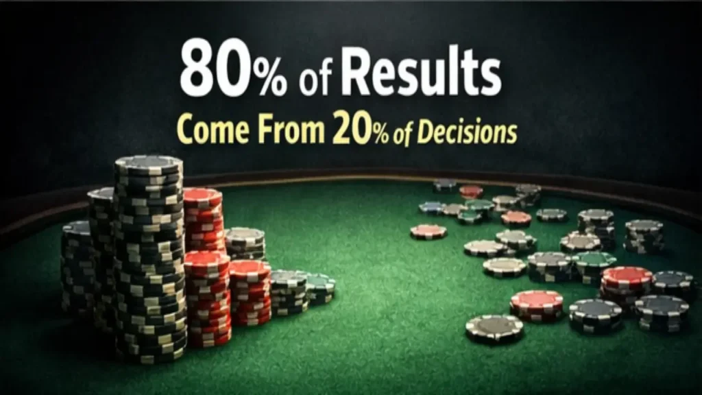 80 percent of results come from 20 percent of decisions in poker