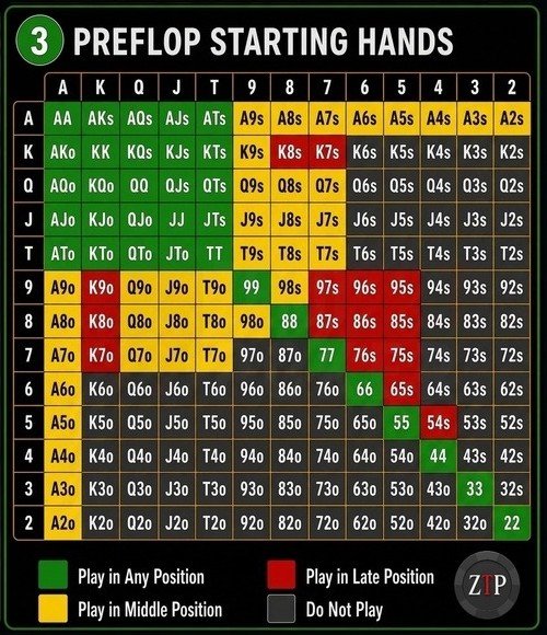 poker preflop starting hands cheat sheet